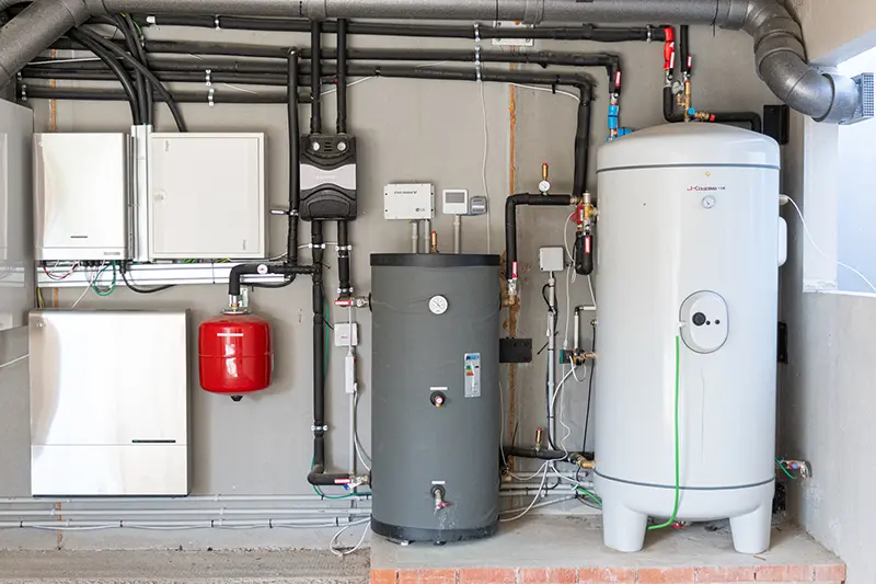 Unidad exterior de bomba de calor aerotérmica instalada en vivienda unifamiliar