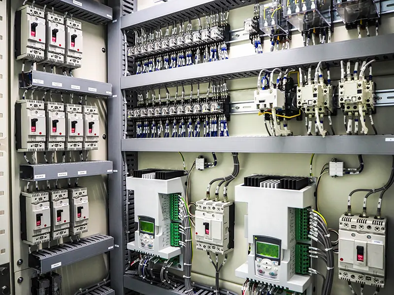 Cuadro eléctrico industrial con disyuntores, contactores y variadores de frecuencia instalado por Climacer en nave industrial en Sant Boi de Llobregat