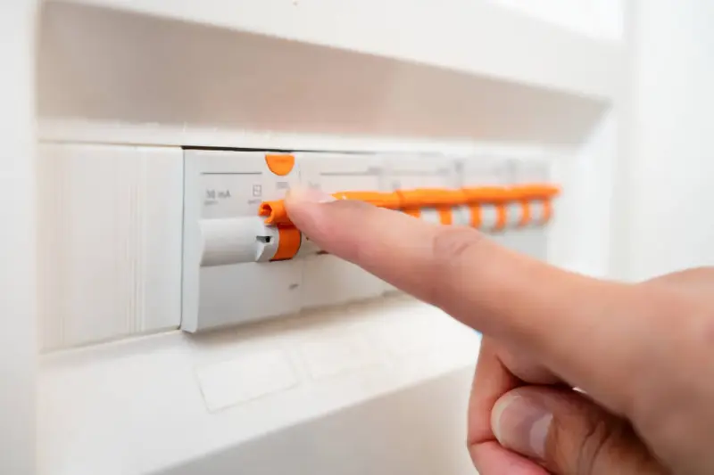Electricista revisando diferencial de cuadro eléctrico en vivienda en Vallirana, Barcelona