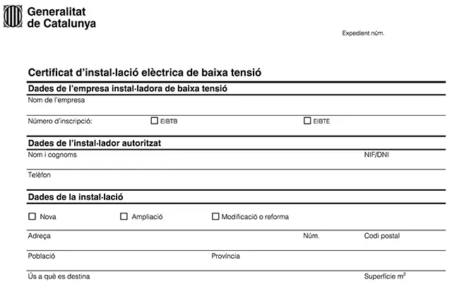 Certificado de instalación eléctrica CIE documento oficial